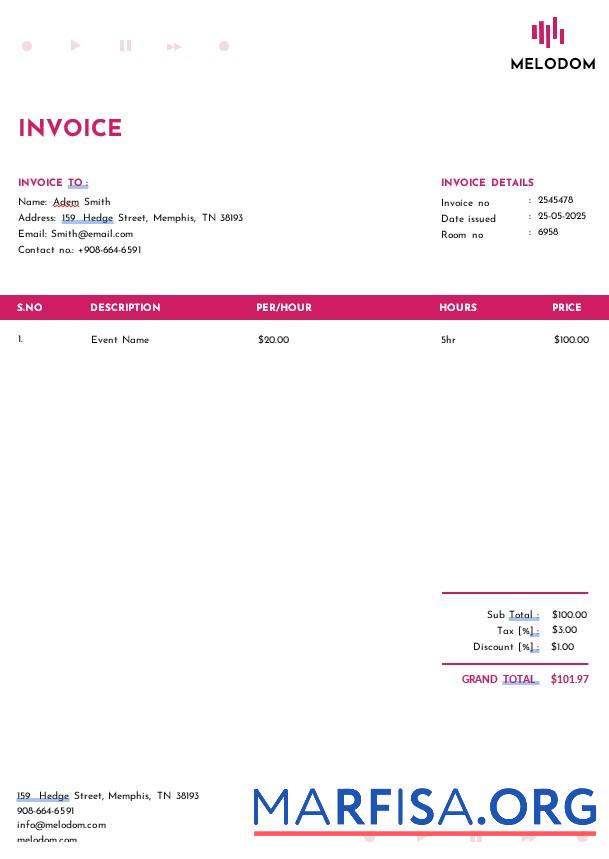 Printable Music Festival Invoice Template